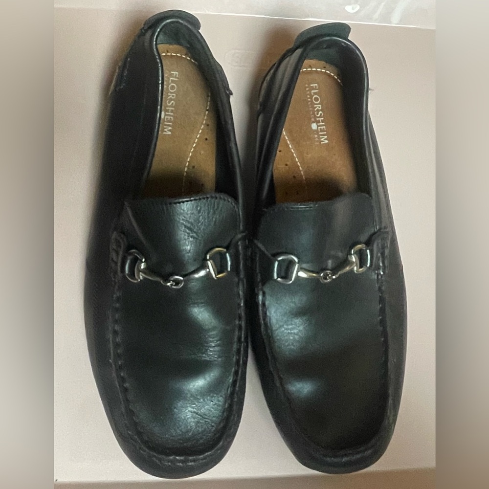 Florsheim Black Leather Slip-On Loafers with Horsebit Detail Size 9M